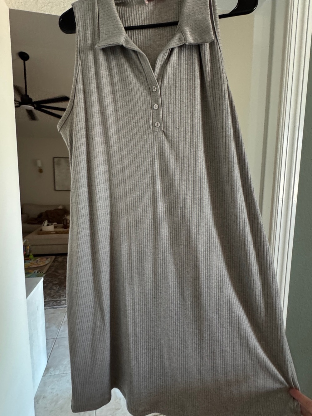 Pink Lily Sleeveless Ribbed Polo Swing Dress in Taupe